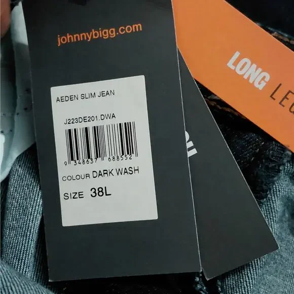 Johnny Bigg Mens 38L Aeden Slim Fit Jeans Dark Wash Stretch Denim Long Leg NWT - Picture 10 of 11